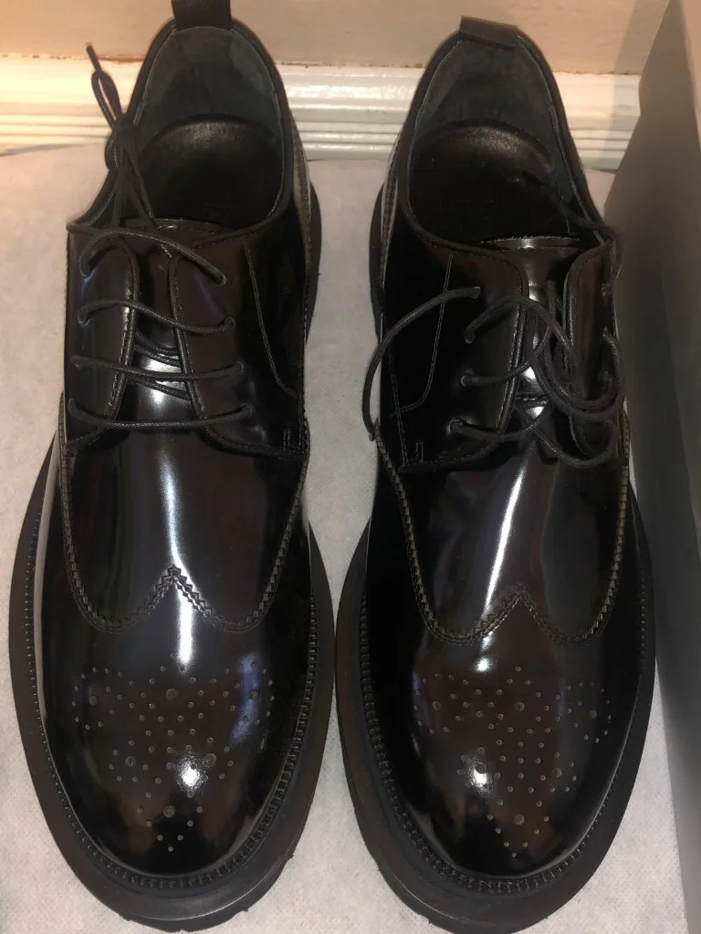 NIB DIVINCH Mens Black Leather Wingtip Brogue Lug Sole Derby Shoes Size 13